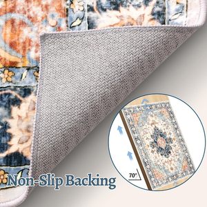 Area Indoor Living Room Bedroom <strong>Throw</strong> Non-Slip Nursery Vintage Turkish Persian <strong>Blue</strong> Printed Machine Washable Circle Round <strong>Rug</strong> - Product Image 6