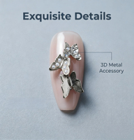 Uñas Postizas Semimanuales de ABS Estilo Francés con Mariposas 3D para Uñas de los Dedos, Venta al por Mayor