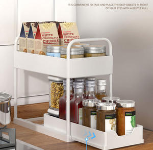 Étagères de <span class=keywords><strong>rangement</strong></span> multifonctionnelles pour la salle de bain et la cuisine sous l'évier Organisateur de meuble Panier coulissant en métal à 2 niveaux - Product Image 4