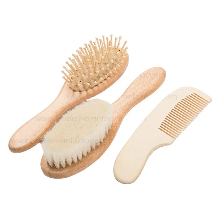 Set di spazzole per capelli in legno per bambini set di spazzole e pettini per capelli naturali in pelo di capra per neonati basso MOQ stock liquidazione