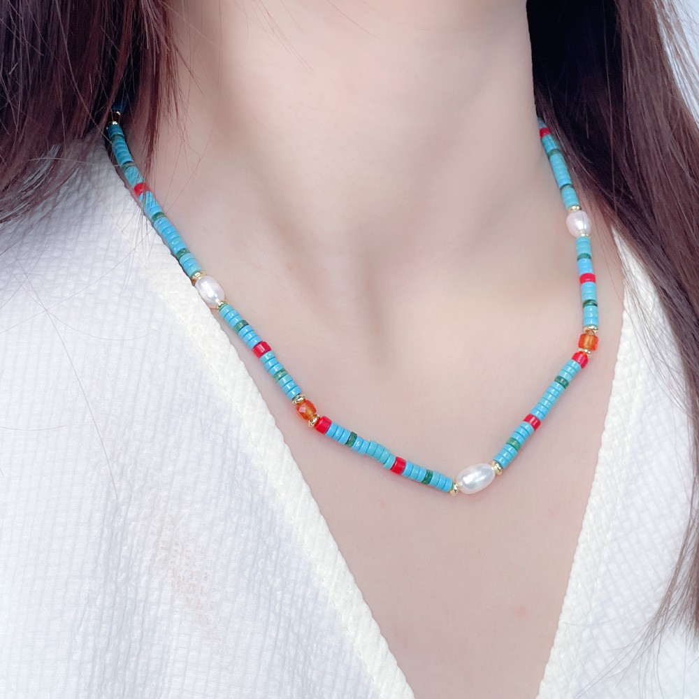 Golden tail chain freshwater beads necklace