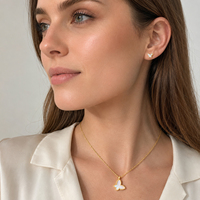 Vente en gros usine – Ensemble de bijoux pour femme en acier inoxydable plaqué or PVD 18 carats, collier pendentif et boucles d'oreilles clous, étanche et hypoallergénique