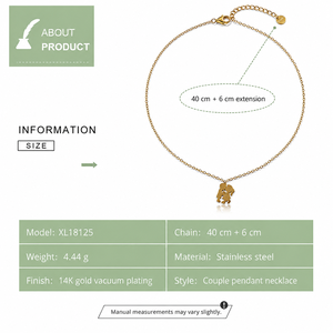Collier pendentif pour couple en acier inoxydable plaqué or 14 carats sous vide, chaîne fine, options de couleur or et argent - Product Image 4