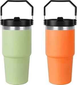 20oz Stainless Steel Insulated Tumbler Double Wall Vacuum Insulated Water <b>Bottle</b> With Straw and Handle for Home Sports or Car - Product Image 6