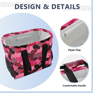 Sac de shopping pour femmes imprimé sur mesure avec des cœurs roses hawaïens, sac à main avec bandoulière, sac isotherme réfrigéré - Product Image 4