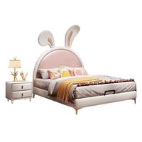 Lit superposé en cuir de luxe pour enfants, thème Princesse Lapin, taille King, en bois, pour chambre à coucher, lit doux pour tout-petits et enfants, tailles Queen et Twin