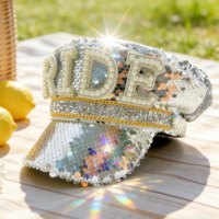 Chapeaux de fête pour festival Burning Man, chapeaux de capitaine reine en sequins argentés et perles, vente en gros, 3 MOQ