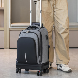 Travel <b>Backpack</b> With Wheels 20 Inch Expandable Luggage For Business Travel Unisex <b>Black</b> And Gray Solid Color Zipper Closure - Product Image 2
