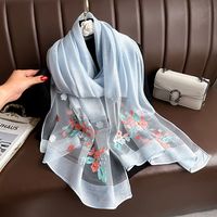 Châle élégant pour femme musulmane, long, en gaze de polyester, anti-UV, orné de perles, broderie simulée fleur de bégonia, coupe-vent et léger