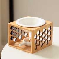Support de bougie en céramique et bambou, diffuseur d'encens, brûleur d'huiles essentielles, chauffe-cire géométrique