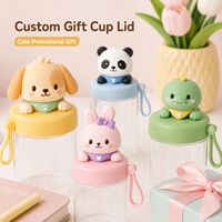 Venta al por mayor de tapas de botella de juguete con diseño de mascota de dibujos animados, reutilizables, de PVC suave, figuras decorativas para vasos.