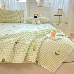 Simple Plant Pattern Cotton Bed Sheet Set 3 Pcs Cooling Home Use - Product Image 2