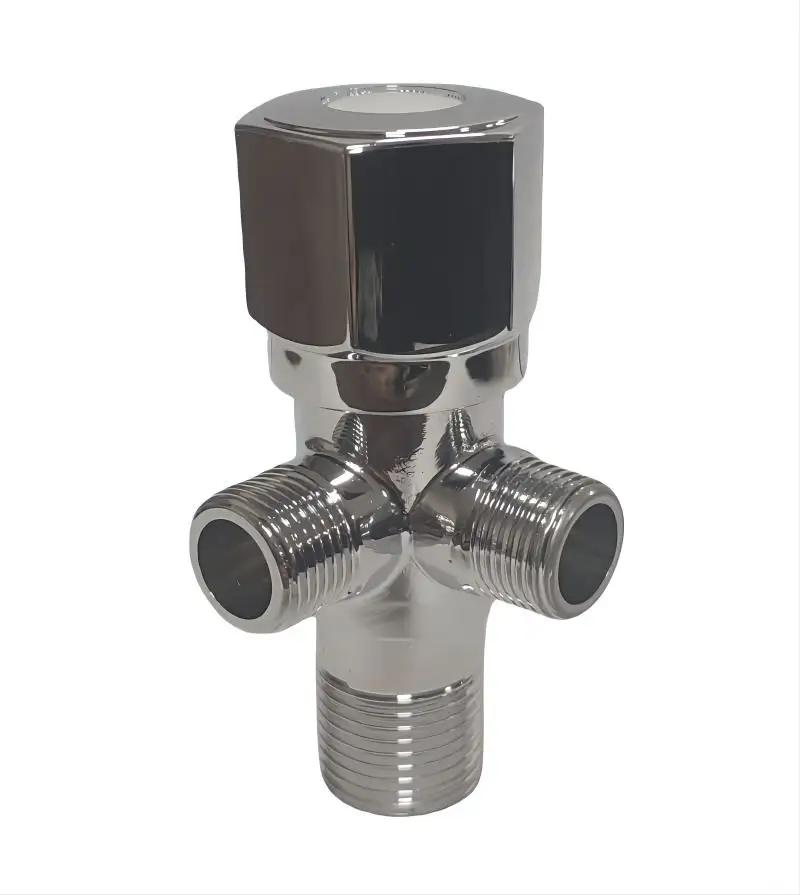 High quality Double head angle valve all brass plastic handle fast core 1/2*3/8*3/8