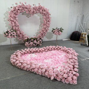 Y-HFA143 Arco de flores artificiales en forma de corazón rosa al por mayor, arco de rosas en forma de corazón, arco de flores de seda para decoración de bodas - Product Image 3