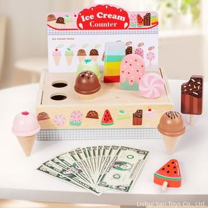 Bloques de Madera de Comida para Cocina, Juguetes de Helado para Niños, Juego de Imitación <span class=keywords><strong>con</strong></span> Mostrador, Menú y <span class=keywords><strong>Dinero</strong></span> - Product Image 6