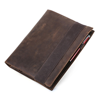 Couverture de carnet en cuir Crazy Horse A4 personnalisée avec RFID, 13 pouces, avec poche pour iPad, emplacement pour cartes, bande élastique, 100 feuilles, reliure à feuillet plié