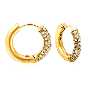 Huggie <b>Earrings</b> Gold Rhinestone Round Geometric Party <b>Stud</b> <b>Earrings</b> For Women Zinc Alloy Bezel Setting EA32830AG - Product Image 5
