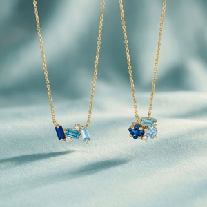 Collier en acier inoxydable bleu géométrique avec diamant, ras-de-cou plaqué or à cristaux multiformes, chaîne de clavicule minimaliste, cadeau bijou - Product Image 2
