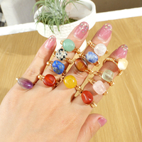 Bagues en pierre naturelle, faites à la main, enveloppées de fil, pierres roulées, bagues ajustables, couleur dorée, bagues en cristal, vente en gros