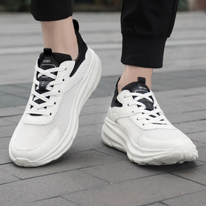 Chaussures de marche en maille blanche pour hommes, à lacets, bout rond, respirantes, semelle extérieure en caoutchouc, semelle intermédiaire en EVA, baskets décontractées toutes saisons - Product Image 4