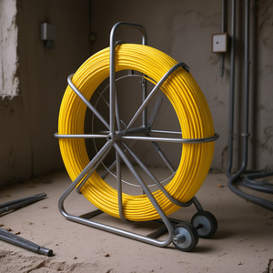 Fiberglass Duct Rodder 656 Ft 5/16 In Steel Reel Stand Non Conductive Fish Tape Cable Conduit Wire <b>Puller</b> - Product Image 2