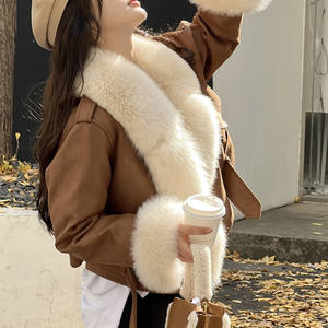 All'ingrosso giacca invernale in pelle scamosciata giacca di <span class=keywords><strong>pelliccia</strong></span> di vera volpe collo di <span class=keywords><strong>pelliccia</strong></span> <span class=keywords><strong>cappotto</strong></span> di pelle per donna - Product Image 3
