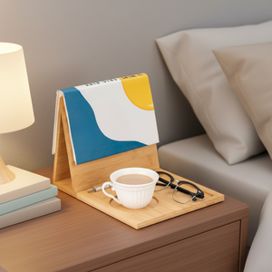 Supporto per Libri in Legno con Portabicchiere e Porta <span class=keywords><strong>iPad</strong></span> per Comodino e Scrivania, Naturale - Product Image 6