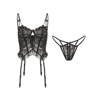 Ночная рубашка с глубоким V-образным вырезом и открытой спиной, кружевная сетчатая пикантная пижама для девочек, облегающая одежда, прозрачное женское нижнее белье - Product Image 2