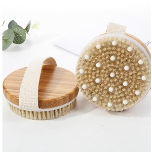 OEM Custom Logo Oval Simple Wooden Bamboo Body Scrubber Brush Vegan Sial Dry Skin Brushing Natural Massage Bath <b>Sponge</b> Loofah - Product Image 2