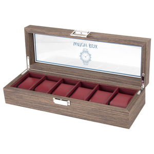 6 Slot legno di lusso scatola di orologi Organizer nuova luce stile nero rosso pelle interna morbida custodia <span class=keywords><strong>Display</strong></span> per orologi realizzati in vetro PC - Product Image 3