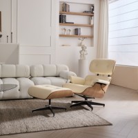 VOXHOME Italienischer Minimalistischer Akzentstuhl mit Metallgestell, Leder mit Ottoman, Freizeitsessel für Wohnzimmer und Apartment