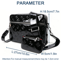 Sac à bandoulière en cuir verni noir imperméable personnalisé OEM ODM, ensemble de 2 pièces, monogramme en relief, grande capacité, commandes en gros