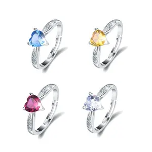 Wholesale 925 sterling silver birth stone heart birthstone heart shaped ring