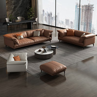 Canapé droit moderne de luxe en cuir et bois, anti-griffures, style minimaliste italien, personnalisable, à ressorts indépendants, pour salon