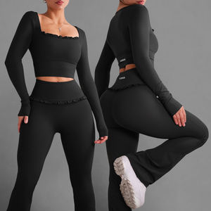 Conjunto <span class=keywords><strong>de</strong></span> Yoga Personalizado Yoke para <span class=keywords><strong>Mujer</strong></span>, Leggings con Volantes Inspirados en el Ballet, <span class=keywords><strong>de</strong></span> Manga Larga, Levanta Glúteos, Cómodos y Suaves para Gimnasio, Correr y Actividades Deportivas - Product Image 2