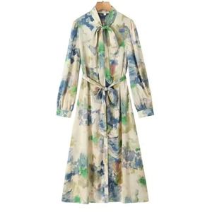 Vestido Casual de Primavera para Mujer, Estampado Retro, Estilo Bohemio, Vestido Camisero de Manga Larga con Botones - Product Image 1