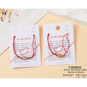 Cavigliera in acciaio inossidabile con faccina sorridente per donna, braccialetto con ciondolo in corda rossa, regalo amuleto portafortuna - Product Image 3