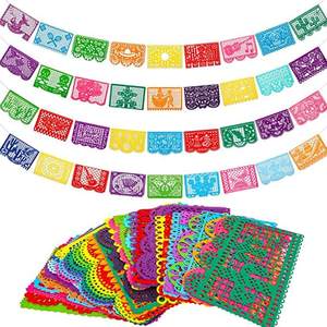Bannière en feutre à thème Piñata Drapeau du Mexique, motif floral ajouré, pour fêtes d'Halloween, du Nouvel An et de Thanksgiving, colorée et à thème démoniaque - Product Image 4