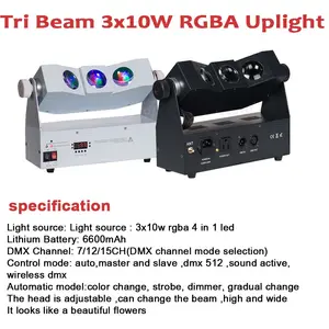 Professionele Dj-Verlichting Led Tri-Beam 3X10W Rgba Draadloze Batterij Up-Light Bruiloft Dj Uplights Voor Party Disco-Evenement