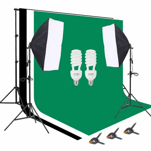 3 Photo Studio Equipment 2.6*3m Background Stand Photography Backdrop Set Soft Box Umbrella Lighting Kit Handle Portable