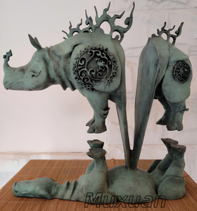 Sculpture de <span class=keywords><strong>rhinocéros</strong></span> en cuivre pur, œuvres d'art en métal, moulage, décoration moderne pour la maison - Product Image 1