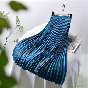 Falda Larga Plisada de Color Sólido, Nueva Edición Coreana de Primavera/Verano, Falda de Cintura Alta con Elástico para Mujer - Product Image 1