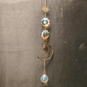 Wall Art Gold Moon Sun Catcher Com Pedra De Quartzo De Cristal Raw <span class=keywords><strong>Hanging</strong></span> Ball Window <span class=keywords><strong>Prism</strong></span> Decoração para casa - Product Image 4