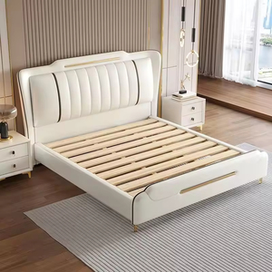 Cadre de lit moderne en cuir capitonné, taille double/queen/<span class=keywords><strong>king</strong></span>, avec espace de rangement, design gain de place, écologique, durable, assemblé en pin - Product Image 3