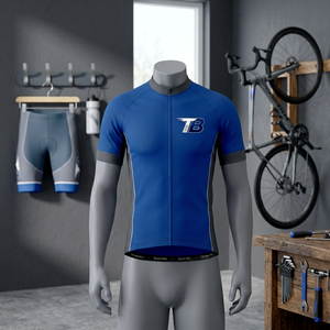 เสื้อปั่นจักรยานแขนสั้นสีน้ำเงินสำหรับผู้ชาย TB Sports พร้อมซิป ดีไซน์ระบายอากาศได้ดี มีกระเป๋า ลายพิมพ์แบบซับลิเมชั่น - Product Image 2