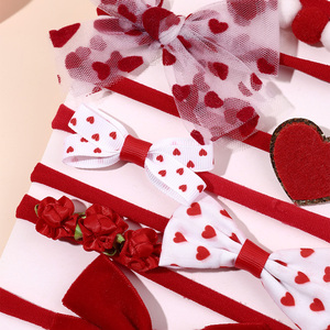 8 pièces/ensemble, nœuds pour cheveux pour filles, accessoires pour cheveux, bandeau élastique en nylon, bandeau rouge pour la Saint-Valentin, pour bébés et tout-petits - Product Image 3