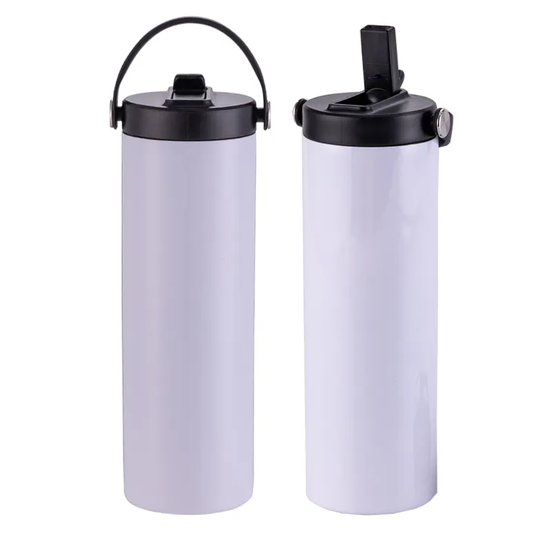 Magazzino USA fornito 20 OZ Tumbler doppio coperchi bianco sublimazione in acciaio inox bicchieri isolati in acciaio con coperchio e paglia