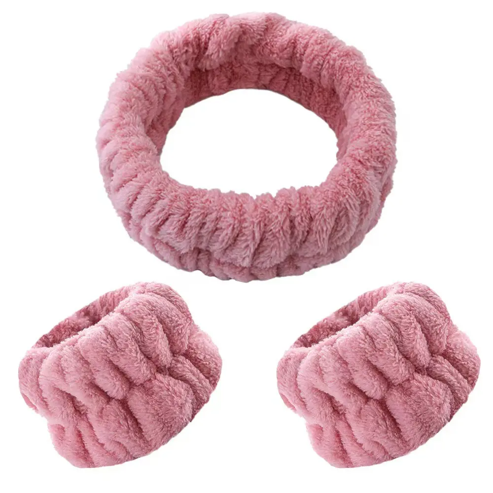 Groothandel Flanellen Elastische Hoofdband Polsband Set Gezicht Handdoek Wassen Huidverzorging Spa Make-Up Gezicht Hoofdband Voor Vrouwen