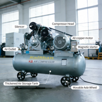 Compresseur d'air à piston mobile portable 10KW, moteur 380V 15KW, système de contrôle PLC industriel robuste pour l'exploitation minière et la construction