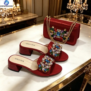 Set di borse per scarpe italiane Sinya New Style da donna Set di bellissime scarpe in Pu Set di borse abbinate <span class=keywords><strong>con</strong></span> pietre - Product Image 4